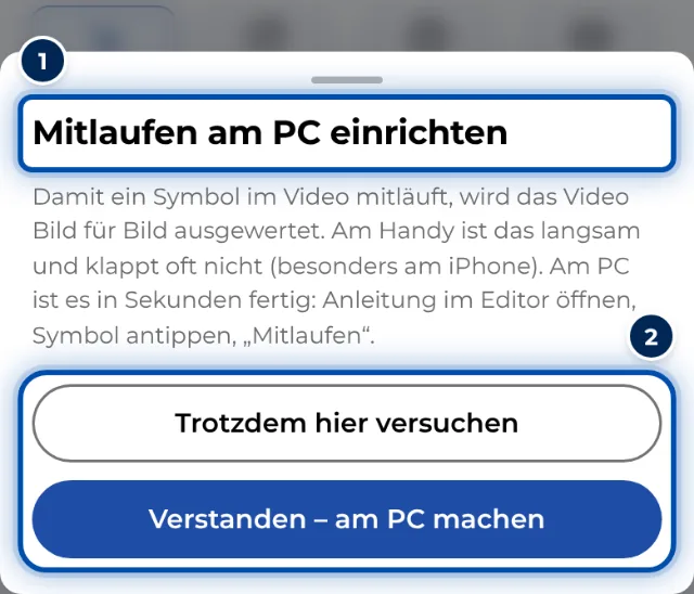 Der Hinweis am Handy: Mitlaufen am PC einrichten