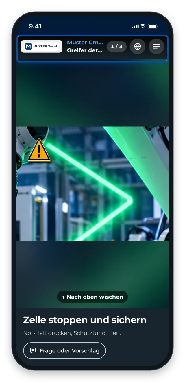 Werker-Ansicht am Handy mit Logo, Firmenname und Akzentfarbe