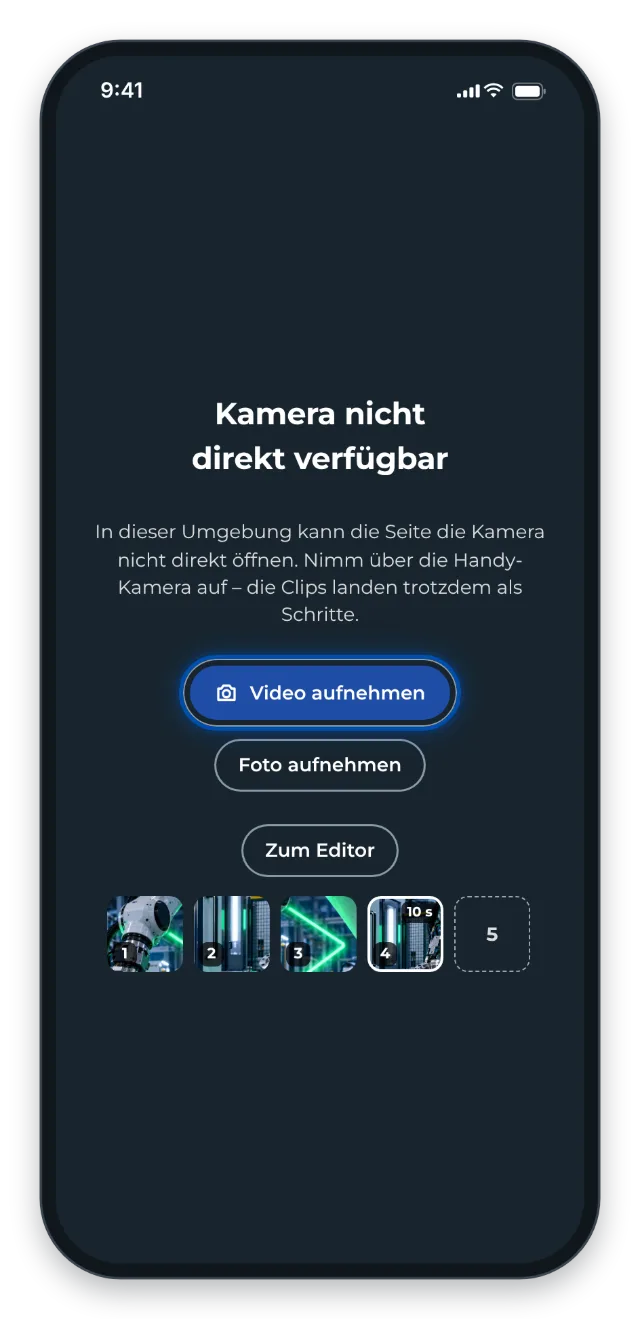Kann GIRI die Kamera nicht direkt öffnen, nimmst du über die Kamera-App des Handys auf