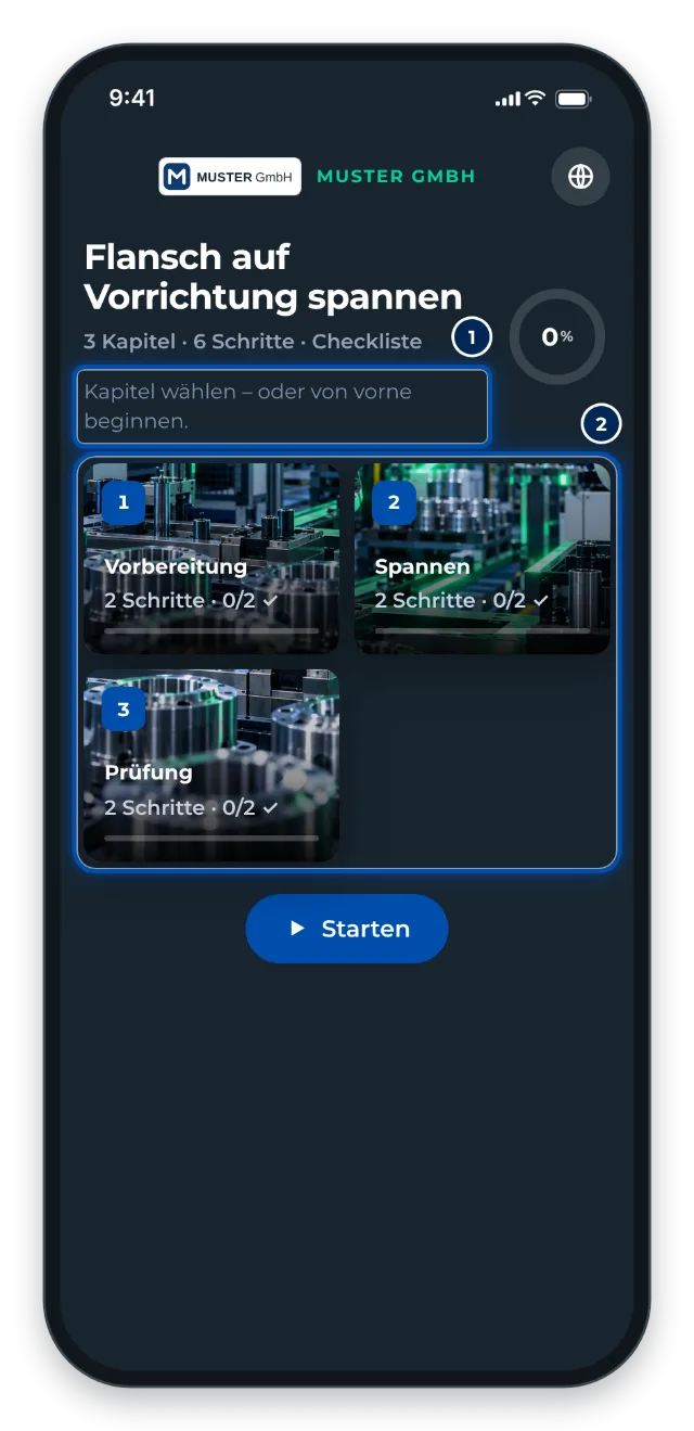 Die Kapitelübersicht in der Werker-Ansicht am Handy