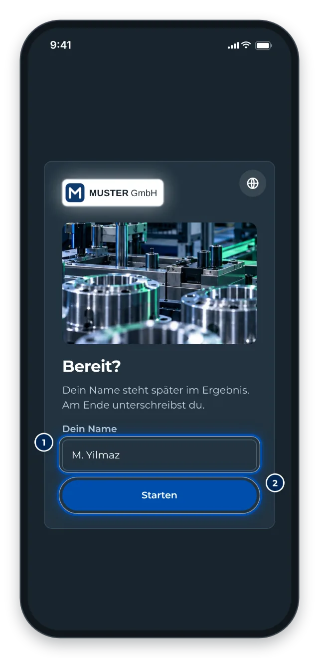 Der Start einer Checkliste mit dem Feld für deinen Namen