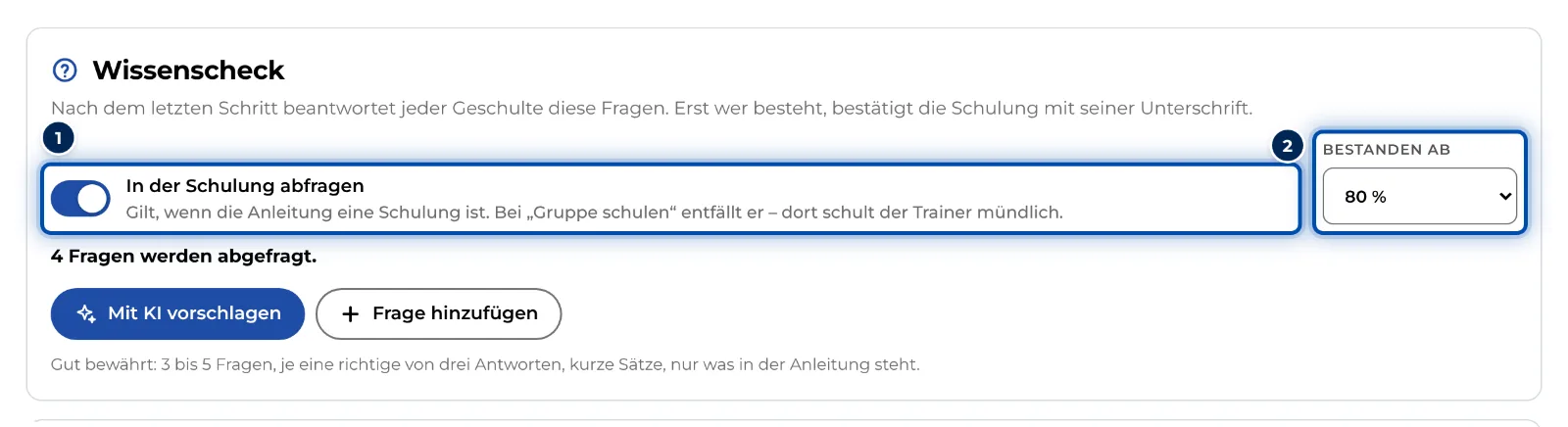 Wissenscheck ein oder aus, die Grenze zum Bestehen und wie viele Fragen gestellt werden