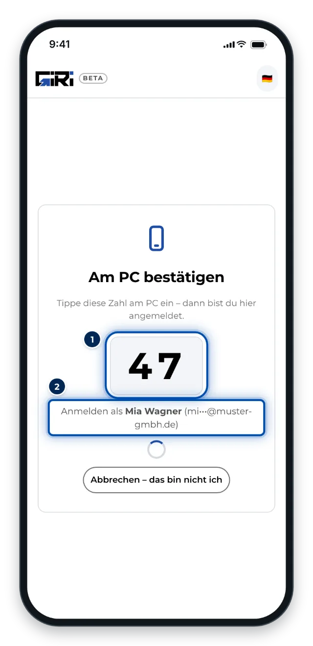 Das Handy zeigt die Zahl, die du am PC eintippst