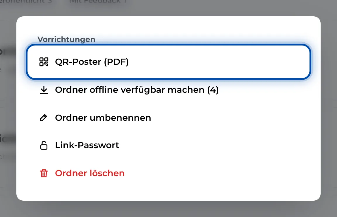 Im Menü des Ordners steht der Eintrag für das QR-Poster