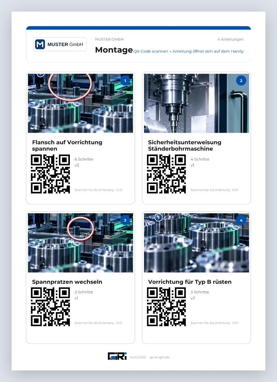 Das QR-Poster eines Ordners mit einer Kachel je Anleitung