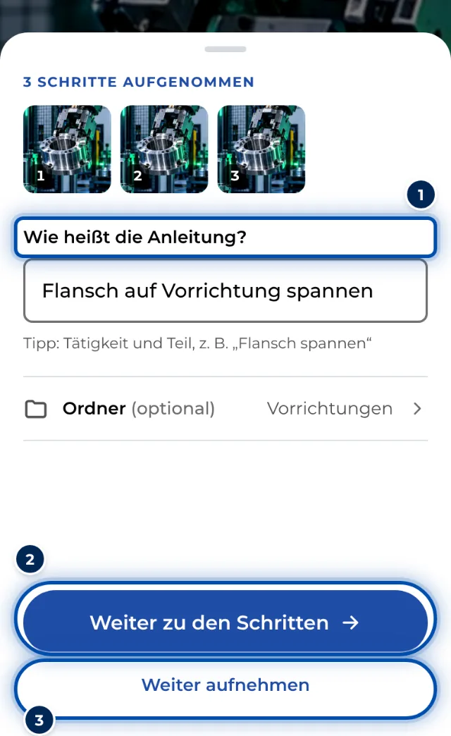 Nach dem Aufnehmen fragt GIRI am Handy nach dem Titel der Anleitung