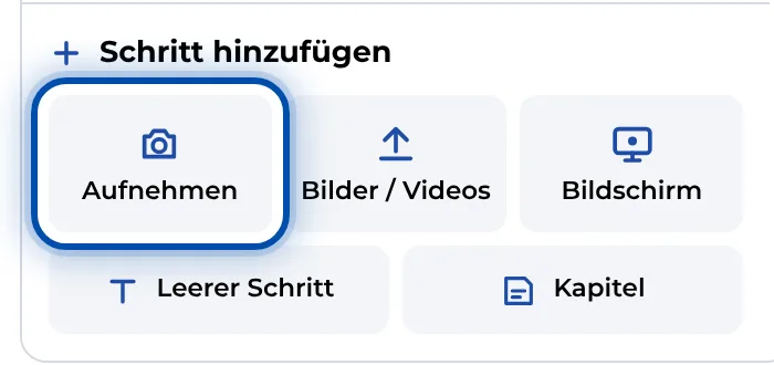 Aufnehmen im Kasten Schritt hinzufügen unter der Schrittliste