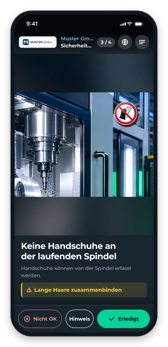 Unterweisung am Handy: Verbotszeichen im Bild, Warnhinweis und Checkliste