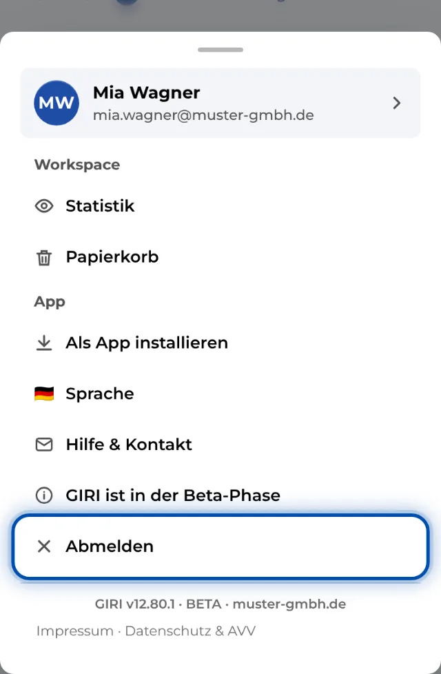 Am Handy steht Abmelden ganz unten im Menü