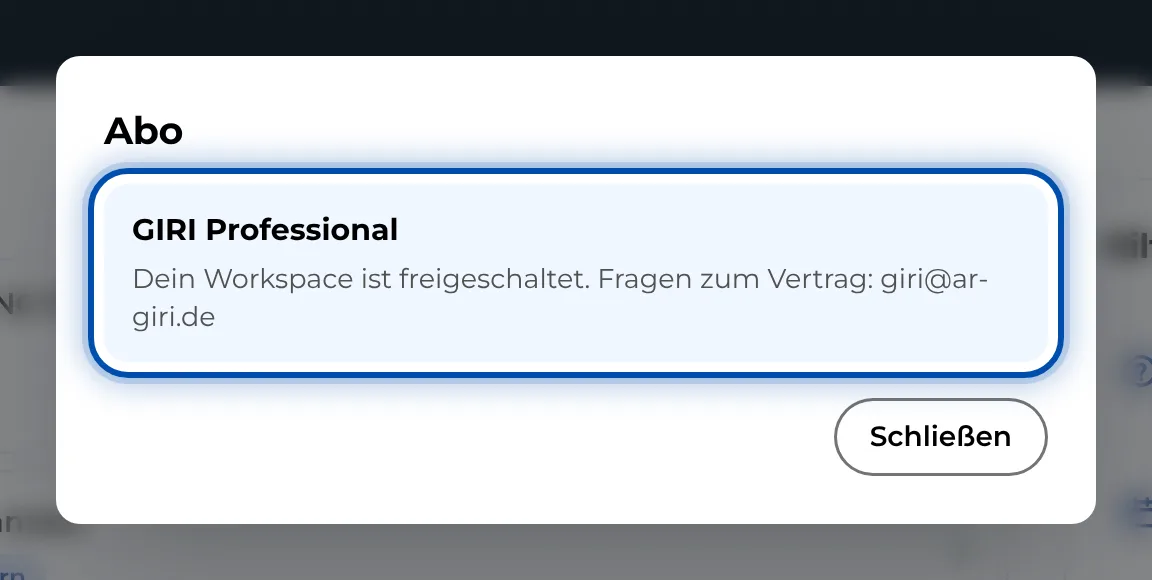 Dialog Abo bei einem Vertrag mit GIRI