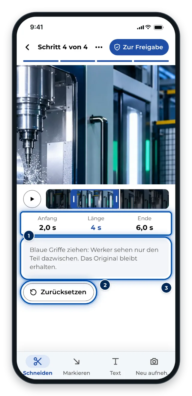 Der Reiter Schneiden am Handy mit Anfang, Länge und Ende