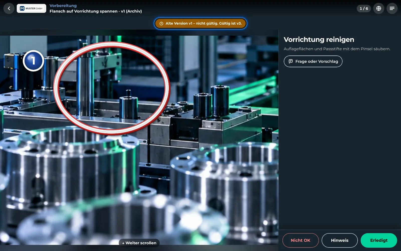 Eine alte Version in der Werker-Ansicht mit dem Hinweis, welche gültig ist