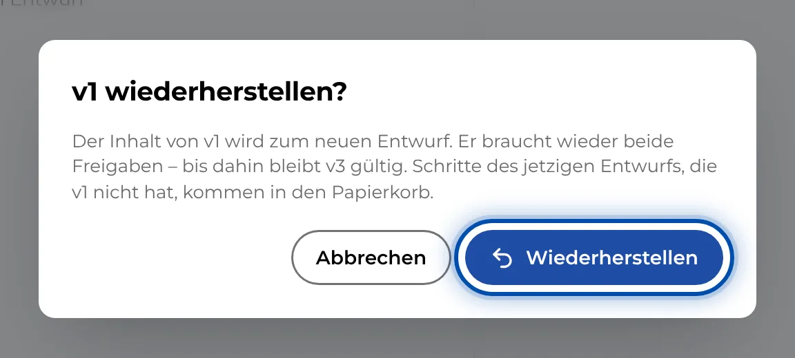 Die Rückfrage vor dem Wiederherstellen einer Version