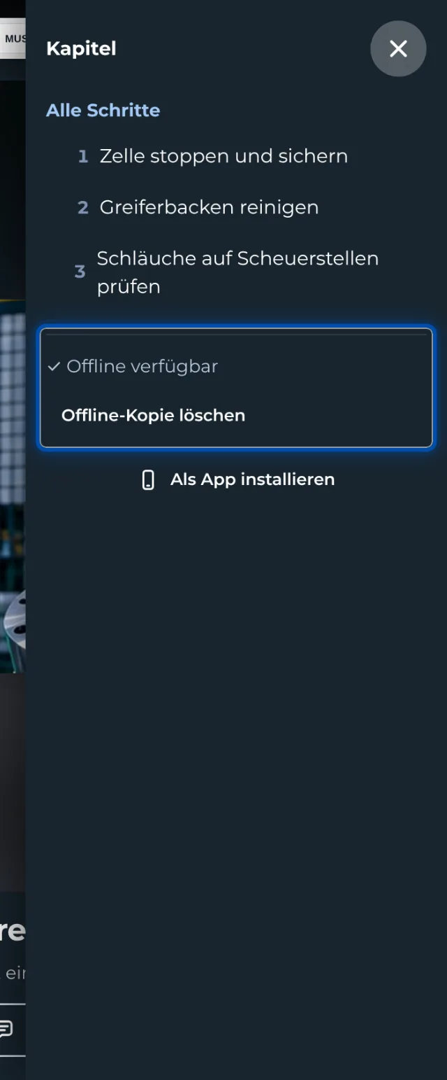 Im Menü der Anleitung steht, ob die Kopie auf dem Gerät vollständig ist