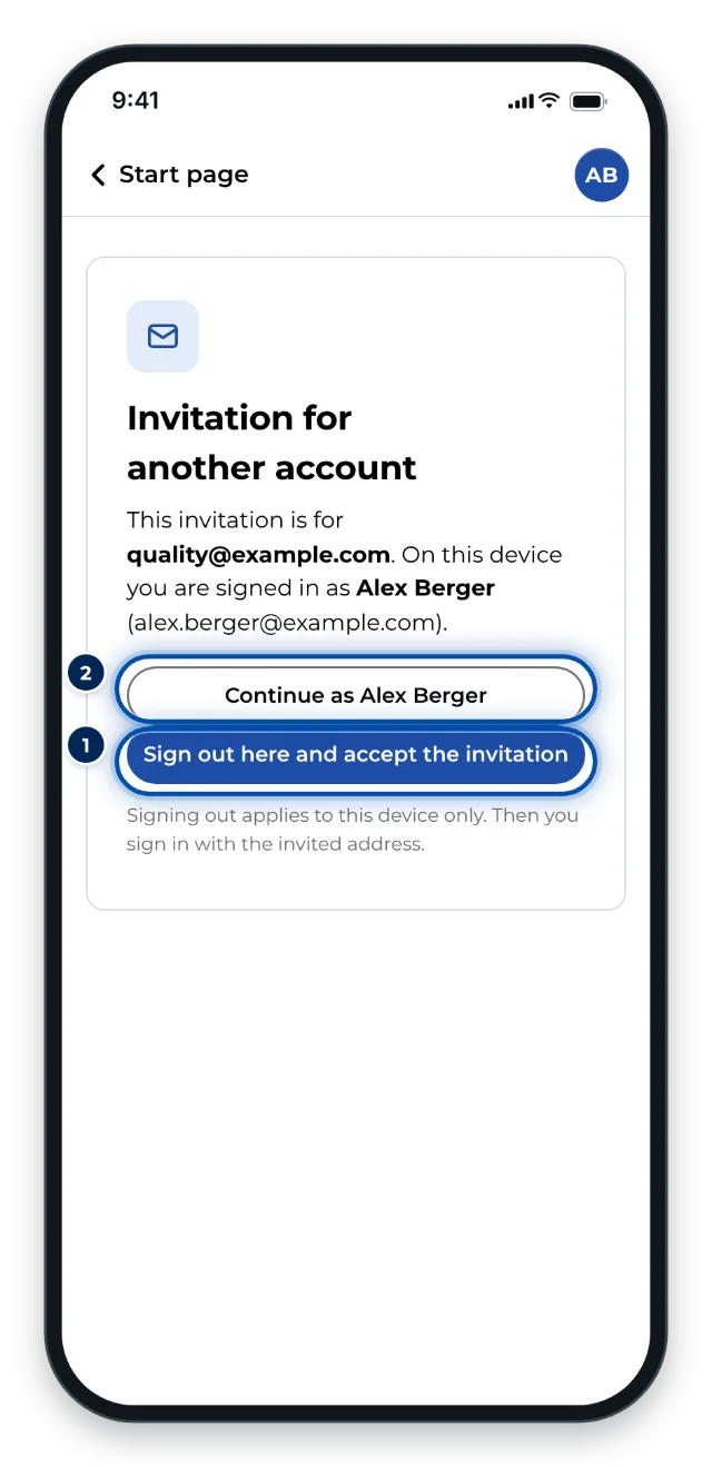 The invitation is for a different account from the one signed in