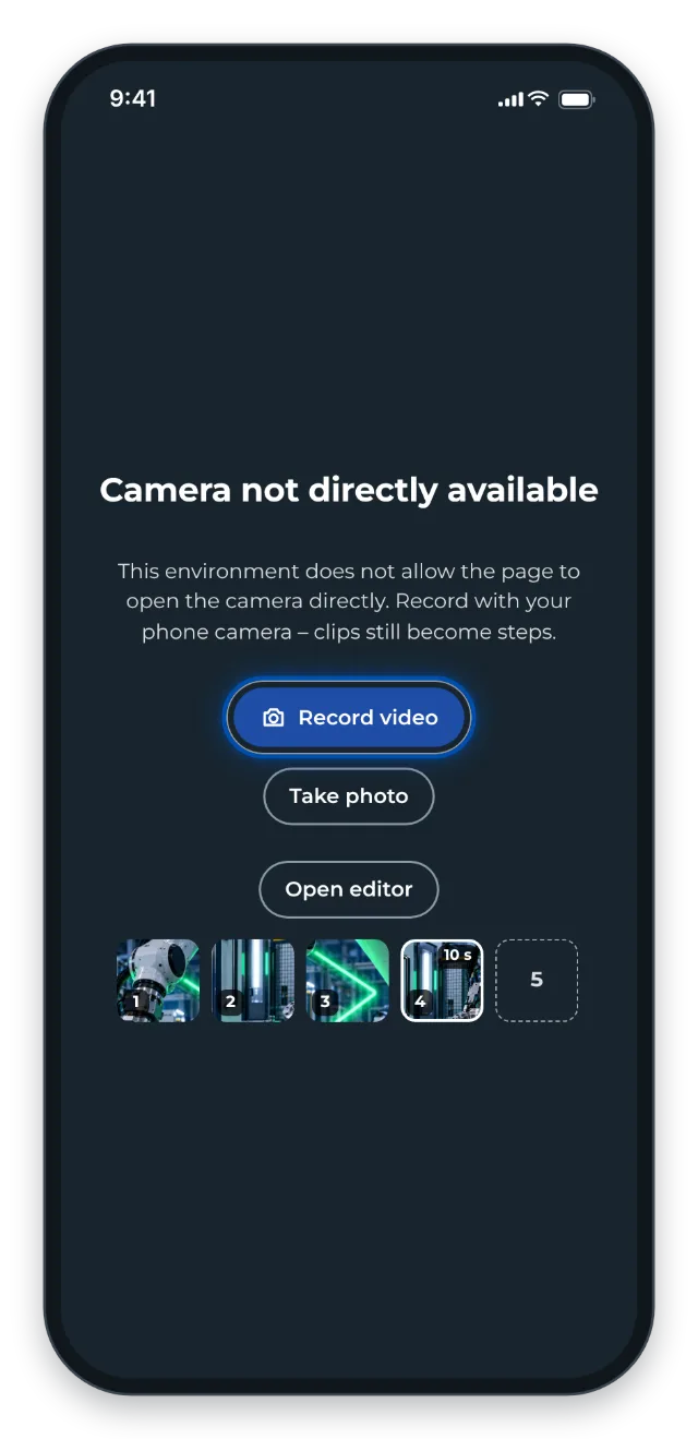 If GIRI cannot open the camera directly, you record with the phone’s camera app instead