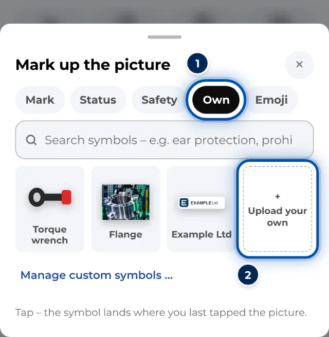 The Own tab on a phone with Upload your own