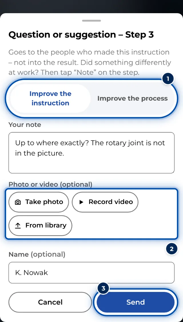 A question or suggestion on a phone, with a photo if needed