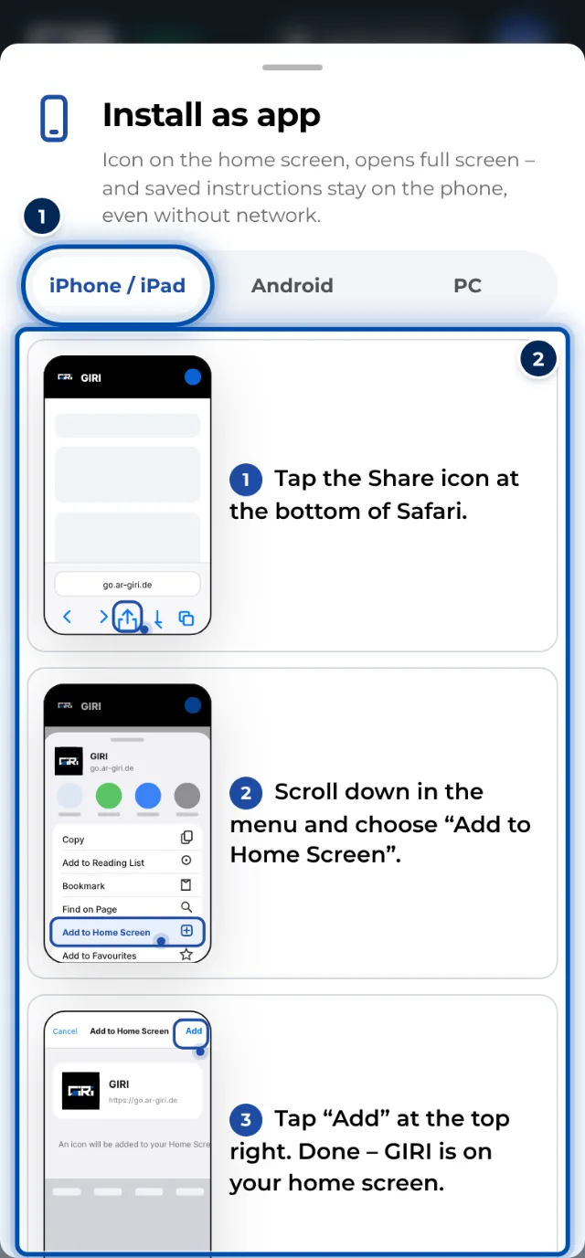 The installation guide in GIRI, here for the iPhone