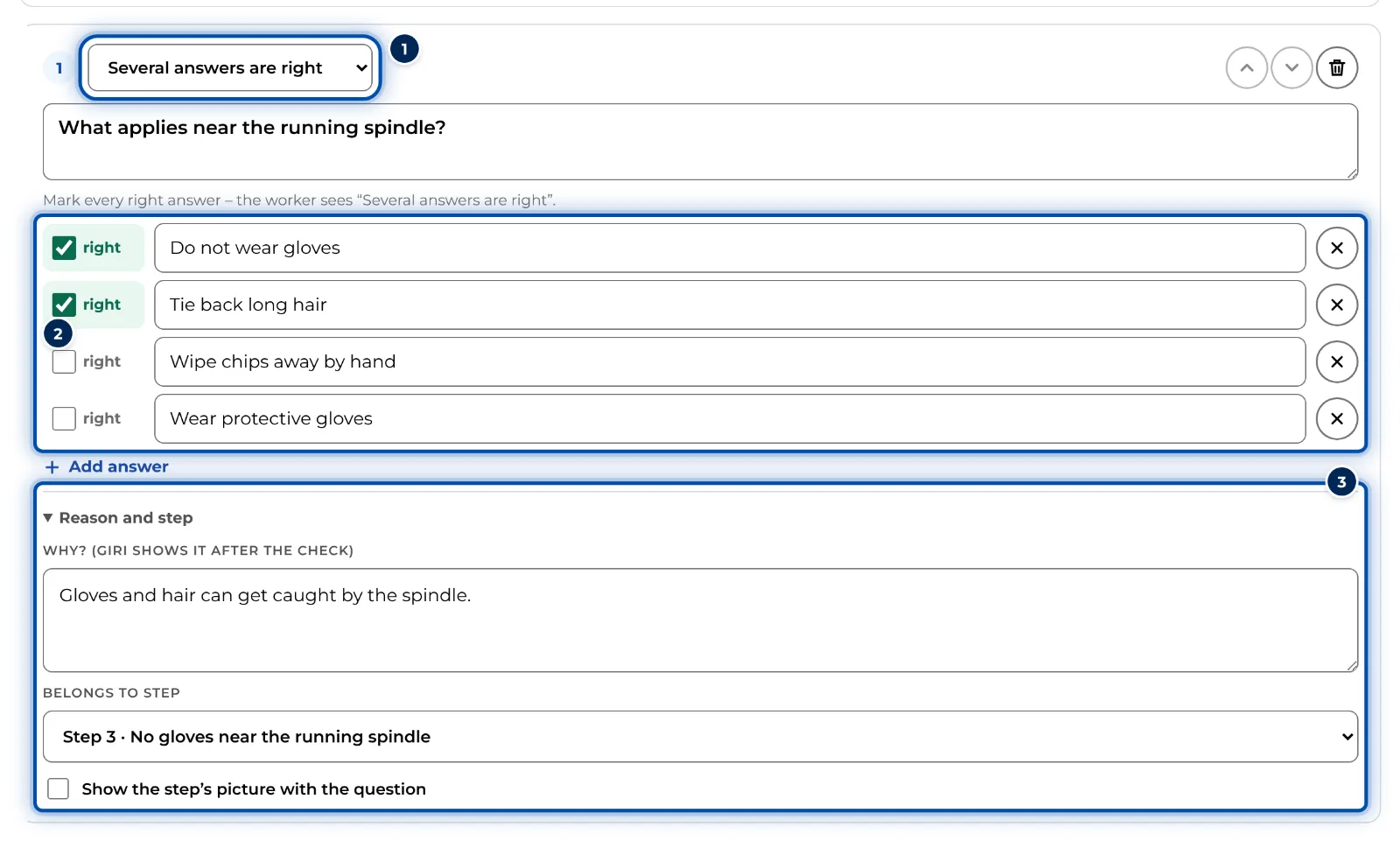 A question with several right answers, a reason and a step