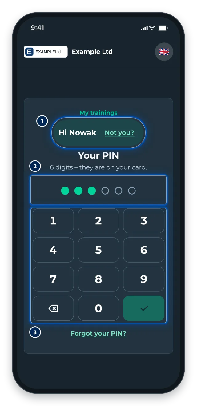 Phone: Hi with the name, the keypad for the PIN below