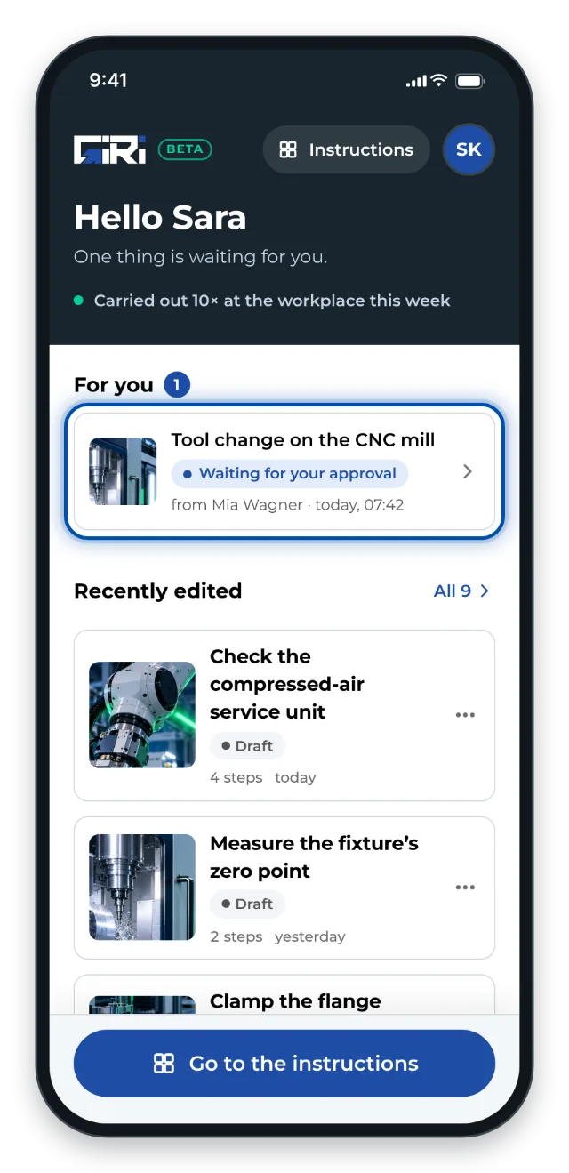 For you on a phone: the instruction is waiting for your approval