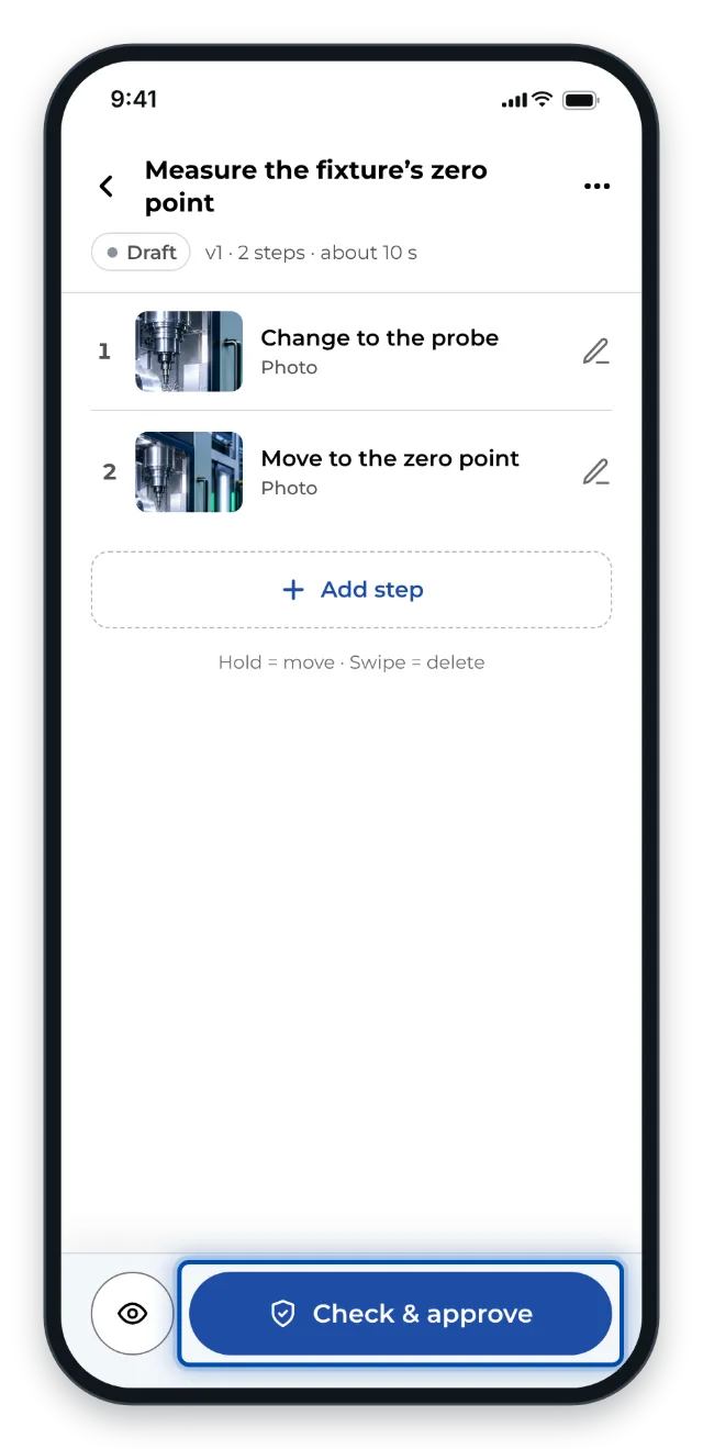 On a phone, the approval button sits at the bottom of the list of steps