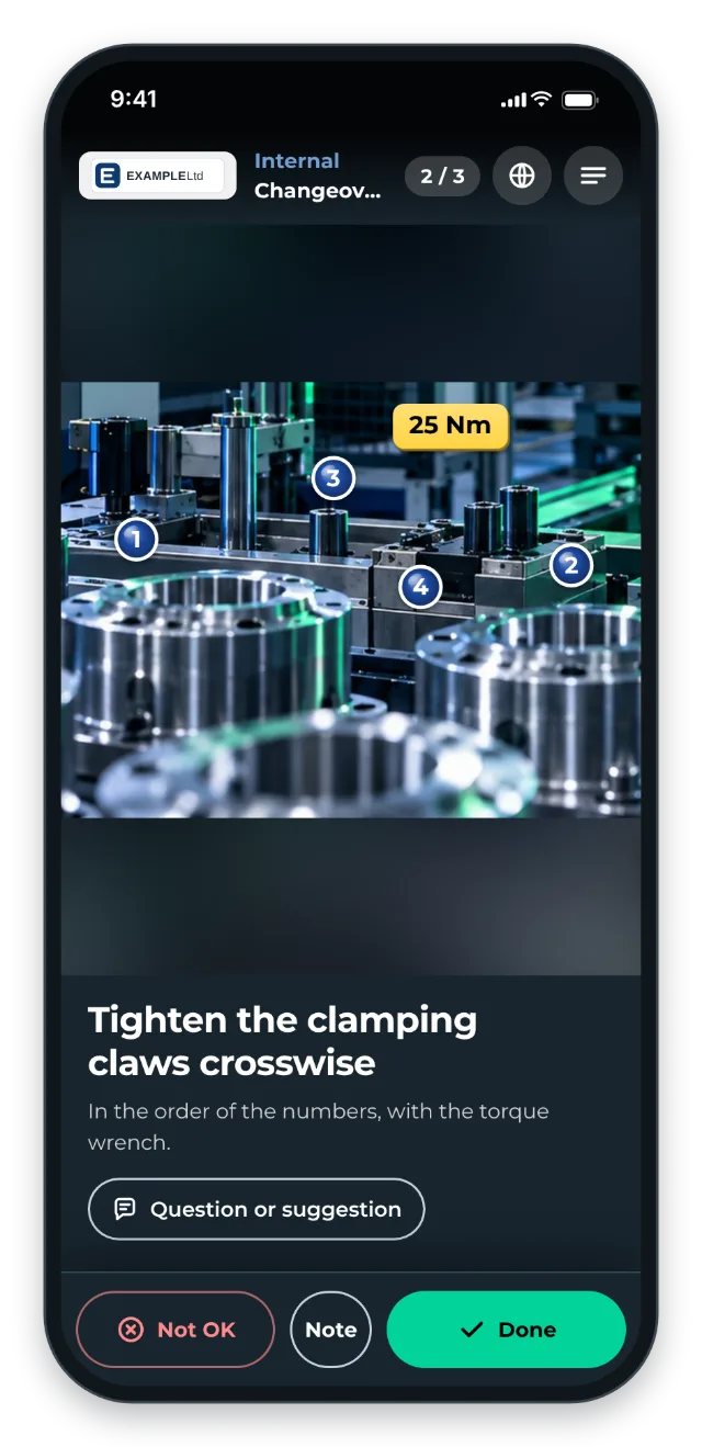 Worker view in the chapter Internal: numbers show the tightening order, the torque is in the picture