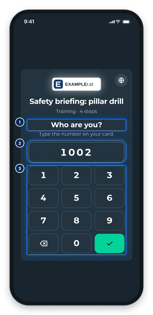 Phone: Who are you keypad with the number from the card