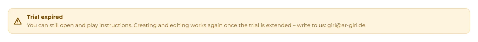 After the trial, the start page shows this notice