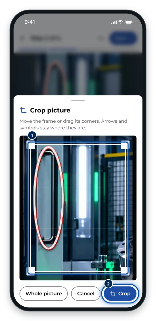 Cropping a picture on a phone with the frame over the photo