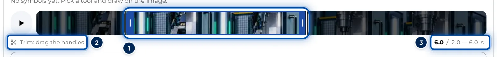 The timeline below a video with the two handles for trimming