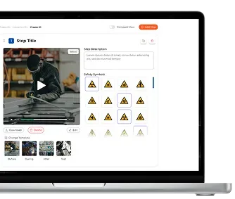 GIRI Web-Editor auf dem Laptop mit Schritten und Sicherheitssymbolen